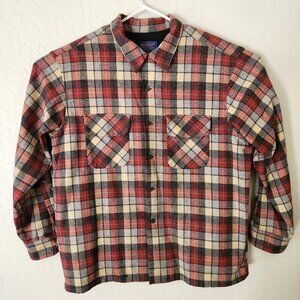 Pendleton Mens XL 100% Wool Flannel Western Wear Red Plaid Pattern Portland OR